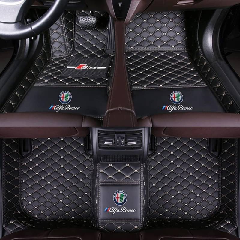 Auto Fußmatten für Alfa Romeo Stelvio 2017 2018 2019 2020 2022 2023 2024, Bodenmatte Leder Anti-Rutsch Wasserdicht Allwetter Automatten Protect Zubehör von XJQHK