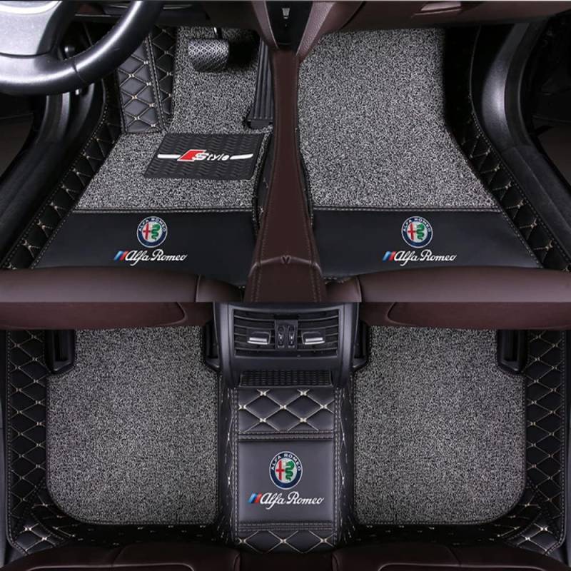 Auto Fußmatten für Alfa Romeo Stelvio 2017 2018 2019 2020 2022 2023 2024, Bodenmatte Leder Anti-Rutsch Wasserdicht Allwetter Automatten Protect Zubehör von XJQHK