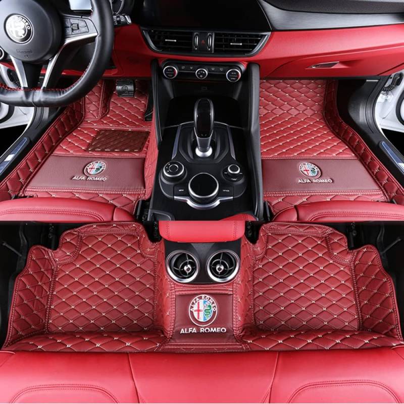 Auto Fußmatten für Alfa Romeo Stelvio 2017 2018 2019 2020 2022 2023 2024, Bodenmatte Leder Anti-Rutsch Wasserdicht Allwetter Automatten Protect Zubehör von XJQHK