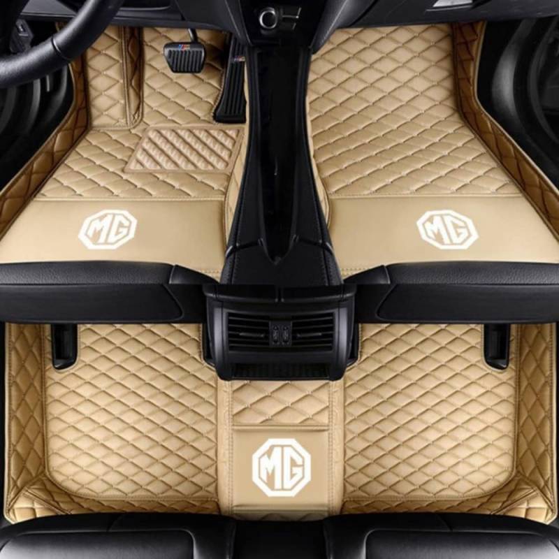 Auto Fußmatten für MG 5 MG5 2021 2022 2023 2024, Bodenmatte Leder Anti-Rutsch Wasserdicht Allwetter Automatten Protect Zubehör,Normal-Beigestyle von XJQHK