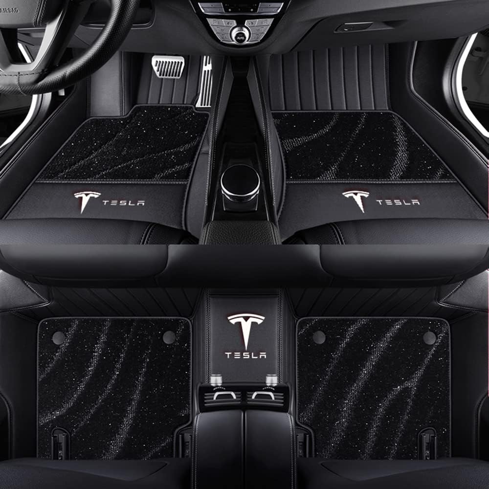 Auto Fußmatten für Tesla Model S 2012 2013 2014 2015, Bodenmatte Leder Anti-Rutsch Wasserdicht Allwetter Automatten Protect Zubehör,Normal-Blackstyle von XJQHK