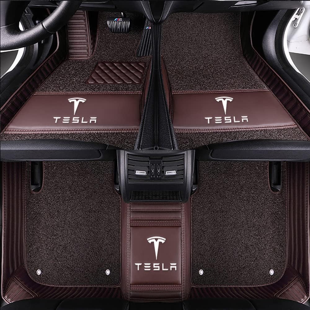 Auto Fußmatten für Tesla Model S 2012 2013 2014 2015, Bodenmatte Leder Anti-Rutsch Wasserdicht Allwetter Automatten Protect Zubehör,Normal-Coffeestyle von XJQHK