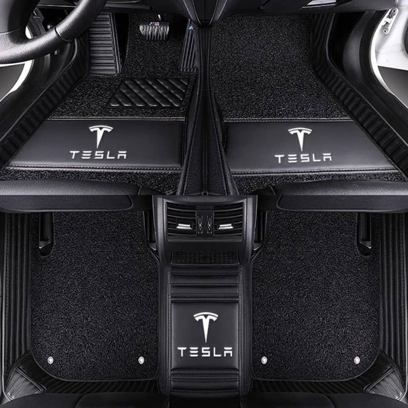 Auto Fußmatten für Tesla Model S 2015 2016 2017 2018 2019 2020 2021 2022 2023 2024, Bodenmatte Leder Anti-Rutsch Wasserdicht Allwetter Automatten Protect Zubehör,Normal-Blackstyle von XJQHK