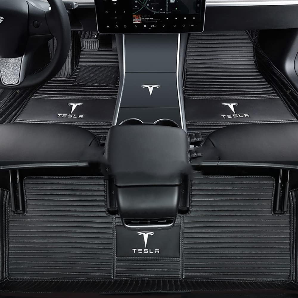 Auto Fußmatten für Tesla Model S 2015 2016 2017 2018 2019 2020 2021 2022 2023 2024, Bodenmatte Leder Anti-Rutsch Wasserdicht Allwetter Automatten Protect Zubehör,Normal-Blackstyle von XJQHK