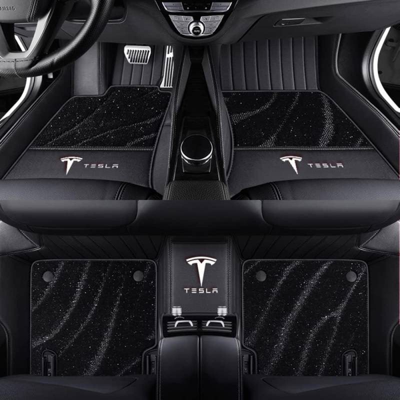 Auto Fußmatten für Tesla Model S 2015 2016 2017 2018 2019 2020 2021 2022 2023 2024, Bodenmatte Leder Anti-Rutsch Wasserdicht Allwetter Automatten Protect Zubehör,Normal-Blackstyle von XJQHK