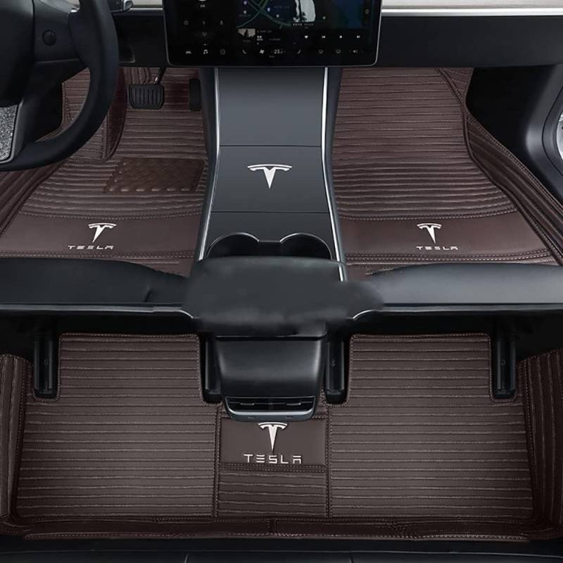 Auto Fußmatten für Tesla Model X (5 Seats) 2016 2017 2018 2019 2020 2021 2022 2023-2025, Bodenmatte Leder Anti-Rutsch Wasserdicht Allwetter Automatten Protect Zubehör,Normal-Coffeestyle von XJQHK