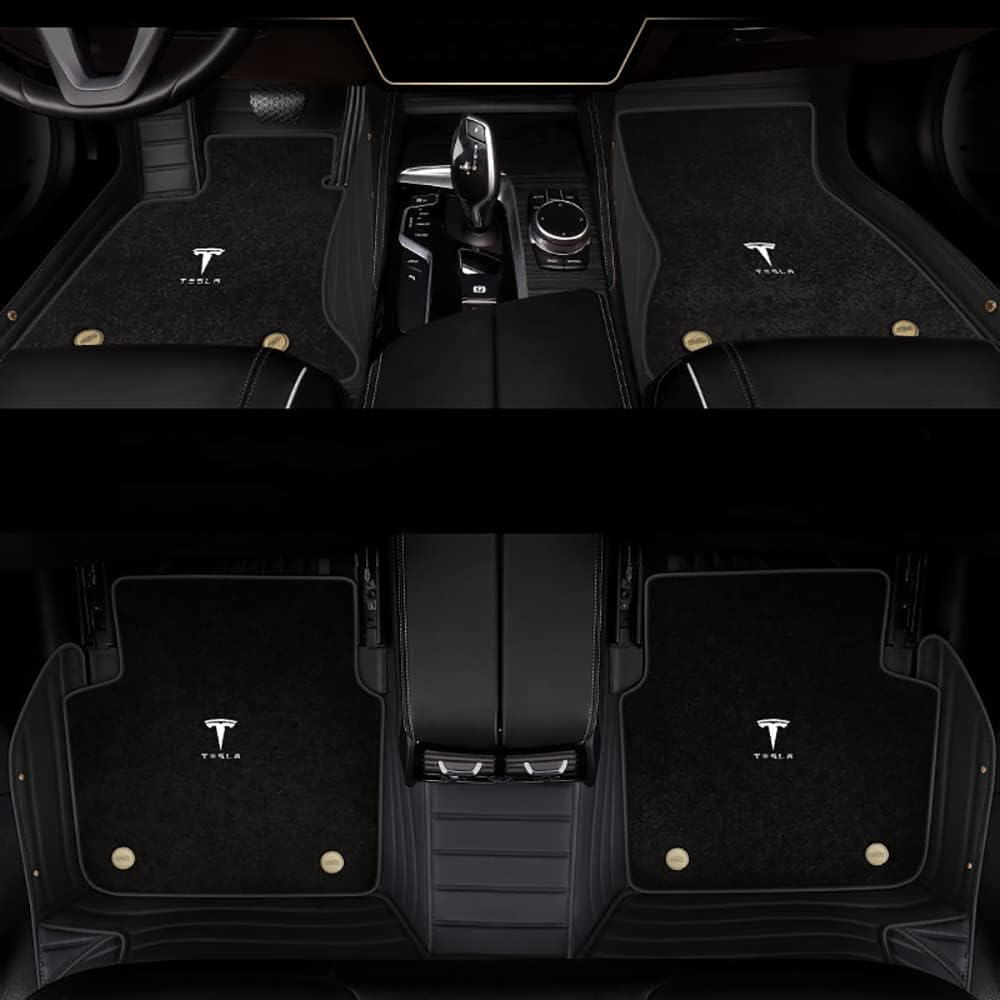 Auto Fußmatten für Tesla Model X (7 Seats) 2016 2017 2018 2019 2020 2021 2022 2023-2025, Bodenmatte Leder Anti-Rutsch Wasserdicht Allwetter Automatten Protect Zubehör,Normal-Blackstyle von XJQHK