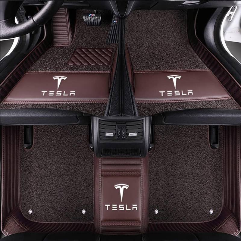 Auto Fußmatten für Tesla Model Y 2021 2022 2023 2024, Bodenmatte Leder Anti-Rutsch Wasserdicht Allwetter Automatten Protect Zubehör,Normal-Coffeestyle von XJQHK