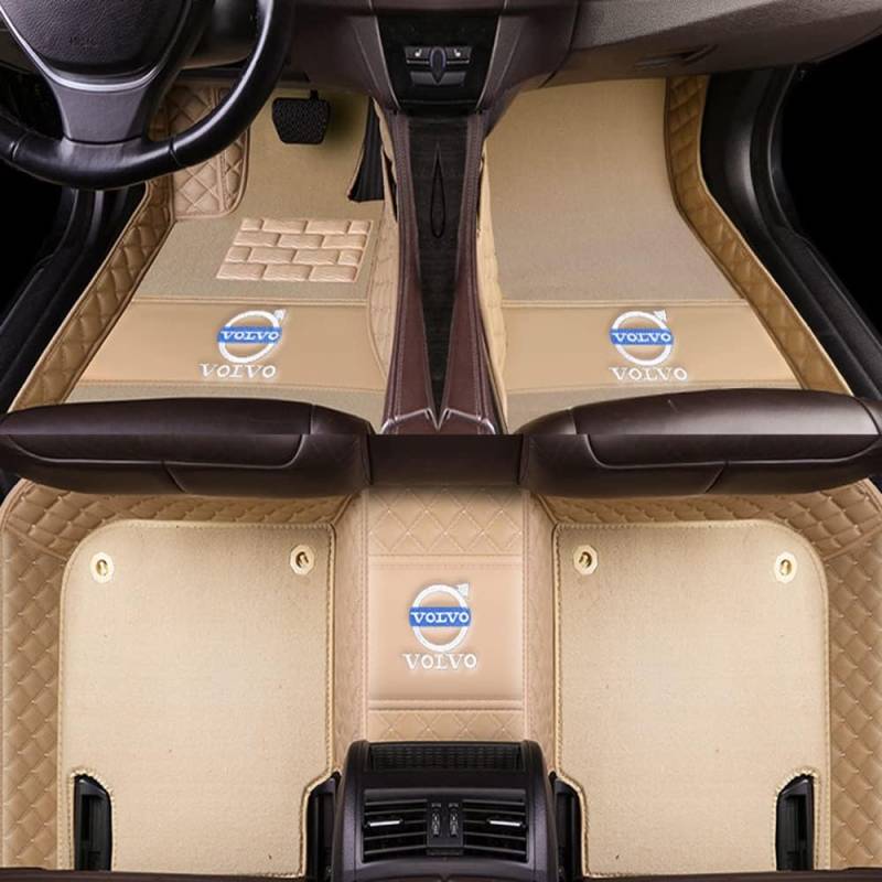 Auto Fußmatten für Volvo XC90 (7 Seats) 2010 2011 2012 2013 2014, Bodenmatte Leder Anti-Rutsch Wasserdicht Allwetter Automatten Protect Zubehör von XJQHK