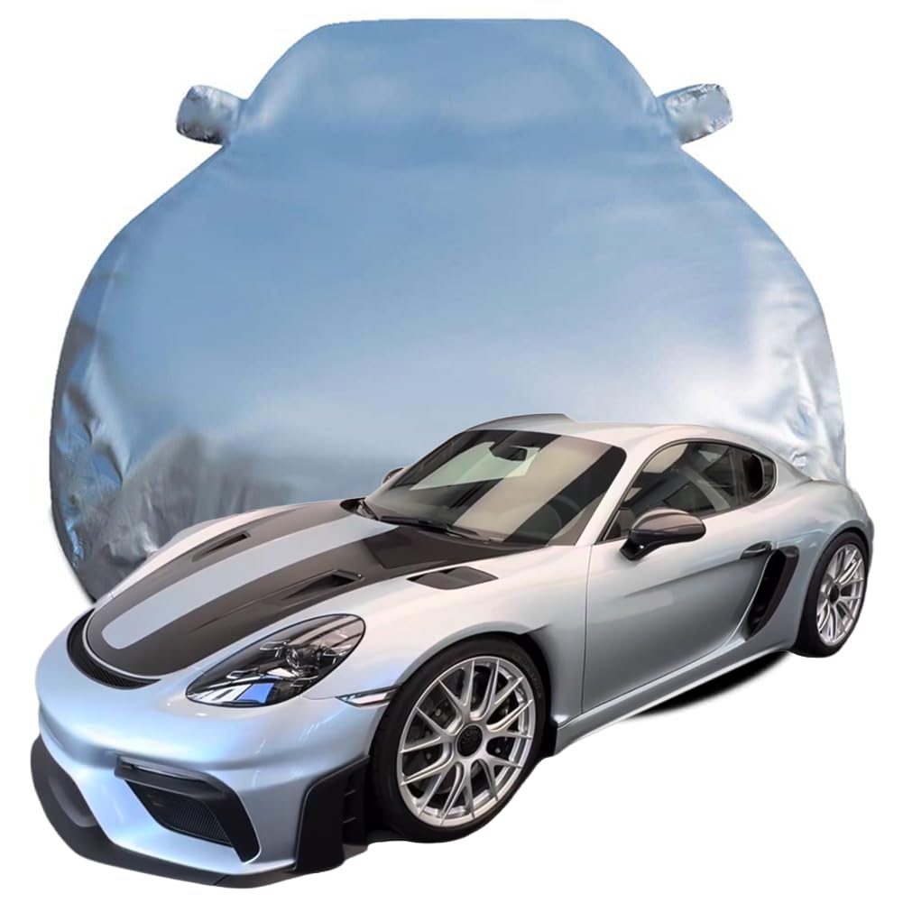 Autoabdeckung Kompatibel für Porsche 718 Cayman GT4 RS 2024 2025 Azzuro Thetys, Schnee/Kratzfest/Uv-Schutz Alles Wetter Oxford Schutzplane,Silver von XJQHK