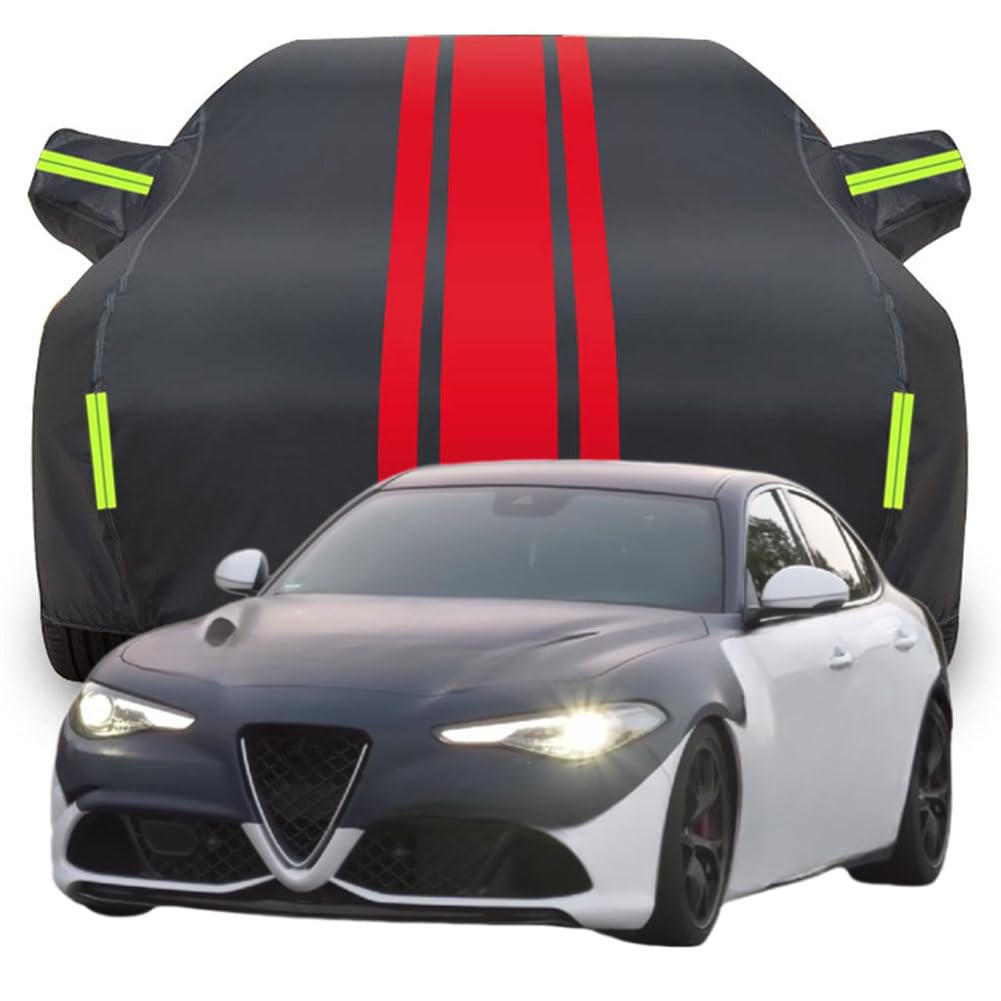 Vollgarage Autoabdeckung für Alfa Romeo Giulia Quadrifoglio, Wasserdicht/Kratzfest/Uv-Schutz Autoplanen Garagen Hagelschutzplane,A-Black-Red von XJQHK