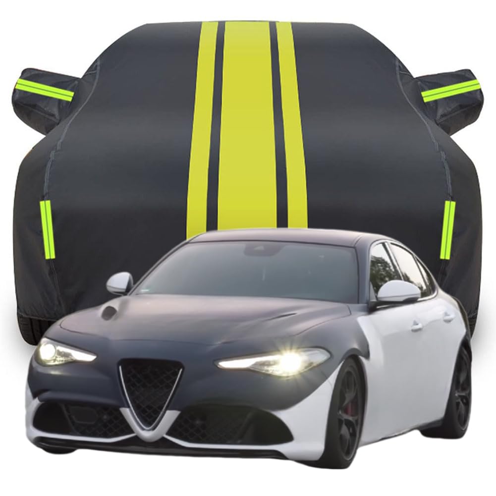 Vollgarage Autoabdeckung für Alfa Romeo Giulia Quadrifoglio, Wasserdicht/Kratzfest/Uv-Schutz Autoplanen Garagen Hagelschutzplane,C-Black-Yellow von XJQHK