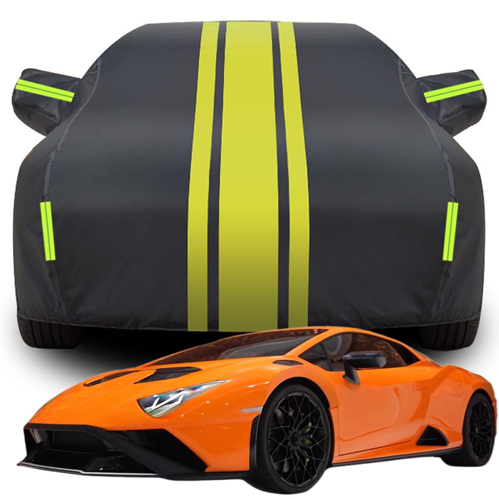 Vollgarage Autoabdeckung für Lamborghini Huracan STO, Wasserdicht/Kratzfest/Uv-Schutz Autoplanen Garagen Hagelschutzplane,C-Black-Yellow von XJQHK