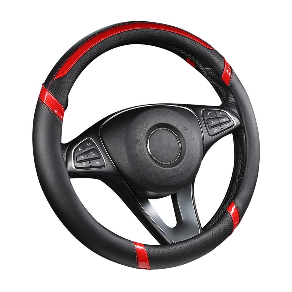 Auto-Lenkradbezüge Anti-Rutsch-Carbonfaser-Auto-Lenkrad-Abdeckung Universal-Auto-Lenkrad-Schutzabdeckung Durchmesser 38CM(Black red) von XKCMGSI