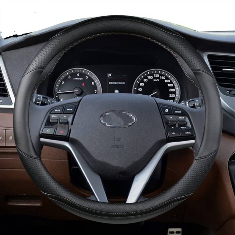 Auto-Lenkradbezüge Auto Lenkradabdeckung Für Hyundai Für Tucson 2004~2022 Für NX4 Für IX35 2016 2017 2019 2021 2022 PU Leder Carbonfaser Autozubehör(O Black) von XKCMGSI