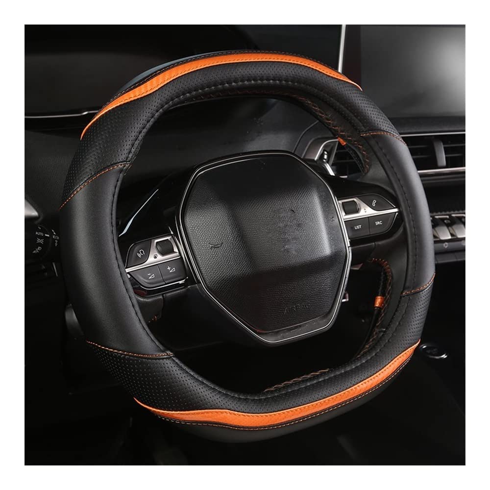 Auto-Lenkradbezüge Auto-Lenkradabdeckung Kohlefaser + PU-Leder Autozubehör Innenausstattung Für Peugeot 3008 4008 5008(Orange) von XKCMGSI