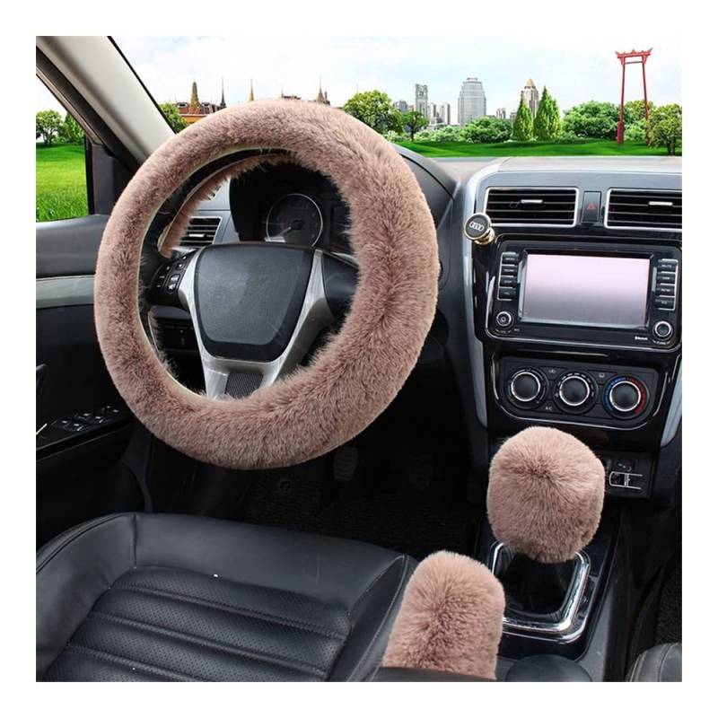 Auto-Lenkradbezüge Auto Lenkradabdeckung Warm Winter Auto Handbremse Schaltabdeckung Dreiteiliges Set Heizung Lenkrad 38cm(Camel) von XKCMGSI