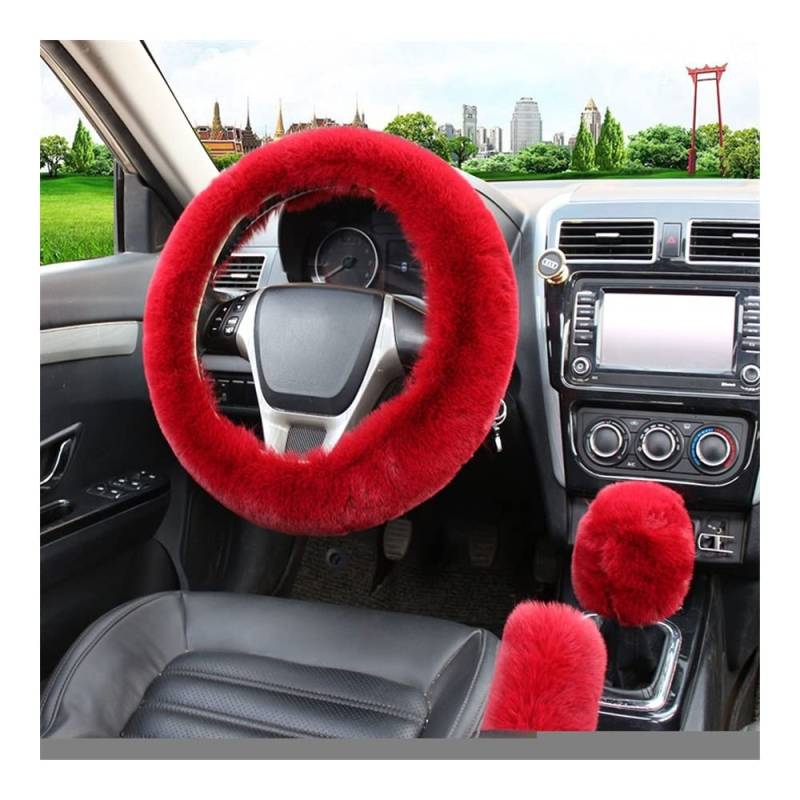 Auto-Lenkradbezüge Auto Lenkradabdeckung Warm Winter Auto Handbremse Schaltabdeckung Dreiteiliges Set Heizung Lenkrad 38cm(Dark Red) von XKCMGSI