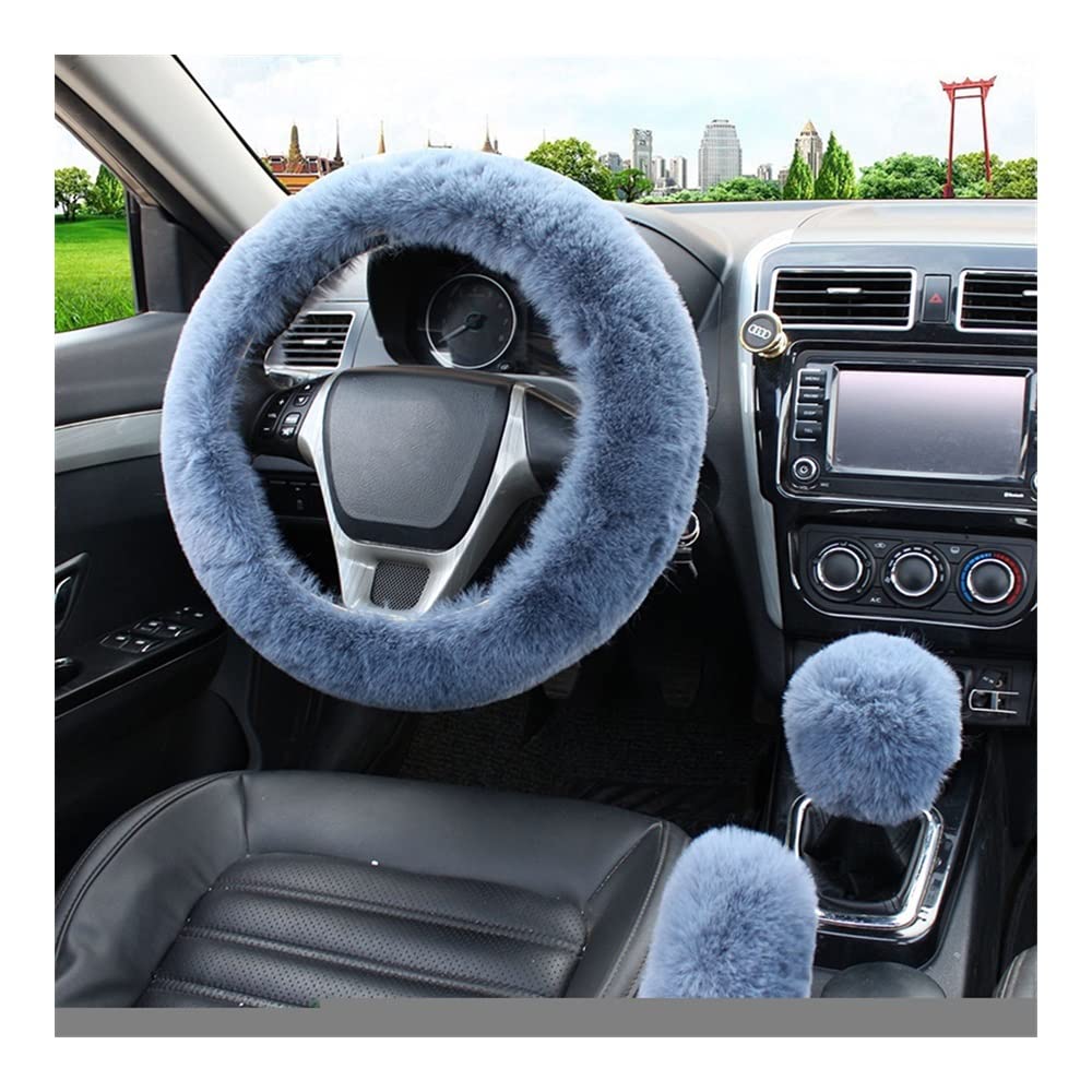 Auto-Lenkradbezüge Auto Lenkradabdeckung Warm Winter Auto Handbremse Schaltabdeckung Dreiteiliges Set Heizung Lenkrad 38cm(Gray) von XKCMGSI