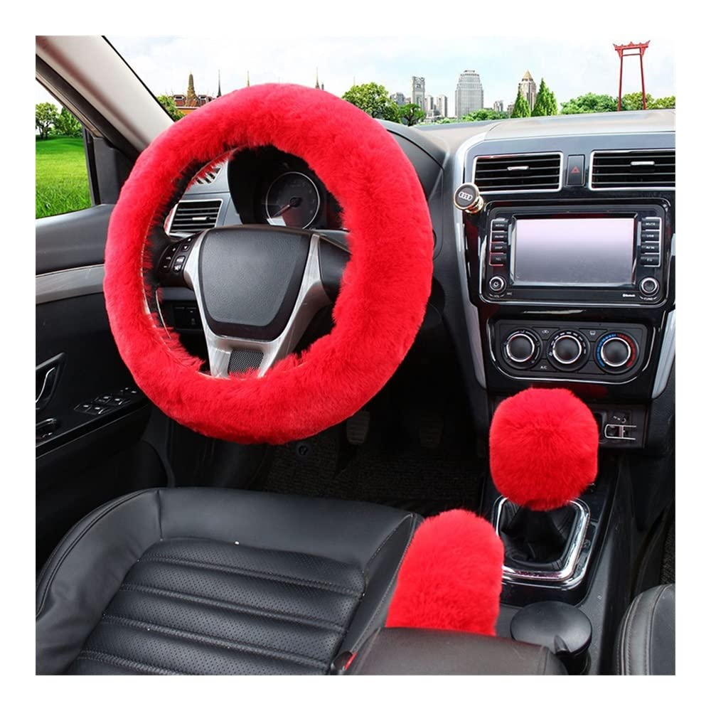 Auto-Lenkradbezüge Auto Lenkradabdeckung Warm Winter Auto Handbremse Schaltabdeckung Dreiteiliges Set Heizung Lenkrad 38cm(Rood) von XKCMGSI