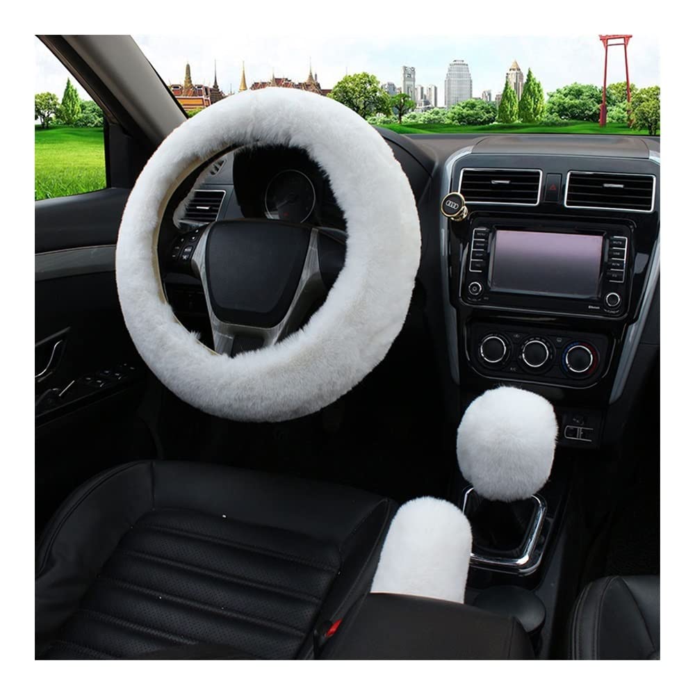 Auto-Lenkradbezüge Auto Lenkradabdeckung Warm Winter Auto Handbremse Schaltabdeckung Dreiteiliges Set Heizung Lenkrad 38cm(Wit) von XKCMGSI