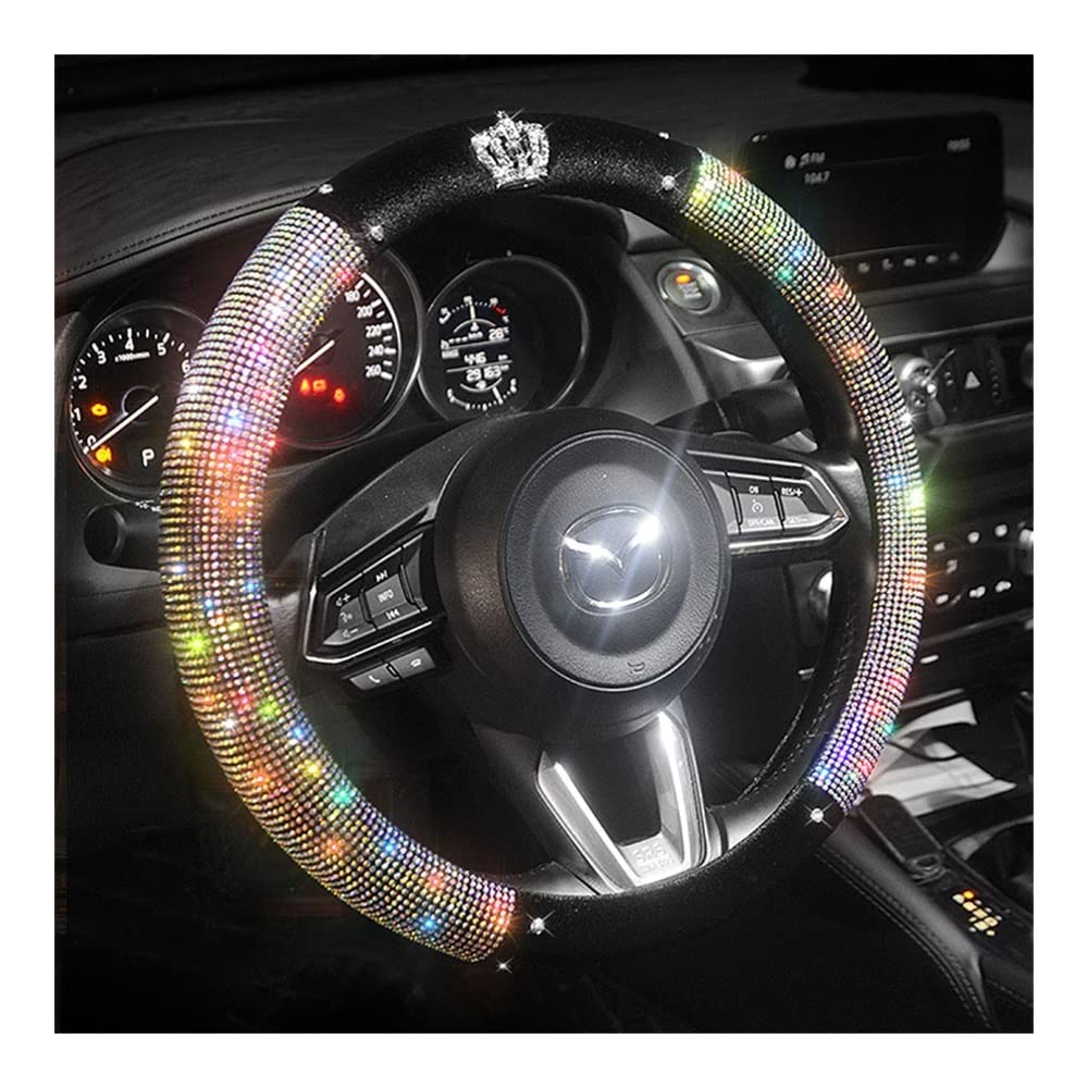 Auto-Lenkradbezüge Auto-Lenkradabdeckungen Universal-Kristall-Plüsch-Krone Auto-Diamant-Griff-Abdeckung Passend Für Frauen-Damen-Mädchen-Geschenk-Auto-Zubehör(Color Diamond) von XKCMGSI