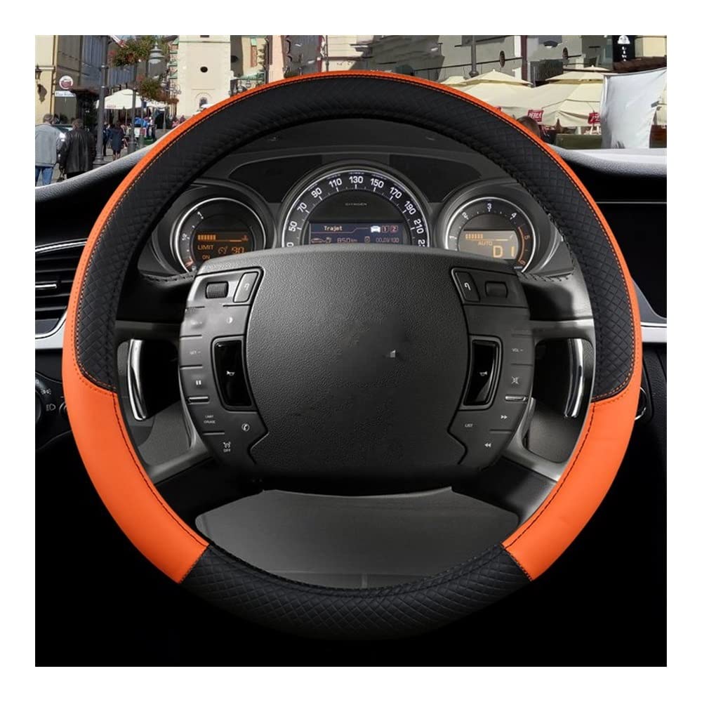 Auto-Lenkradbezüge Braune Auto-Lenkradabdeckung Für Aircross Für Cactus Für Citroen C4 Für Picasso C4 PU-Leder Rutschfestes Autozubehör Für Grand Für Picasso(Orange O) von XKCMGSI