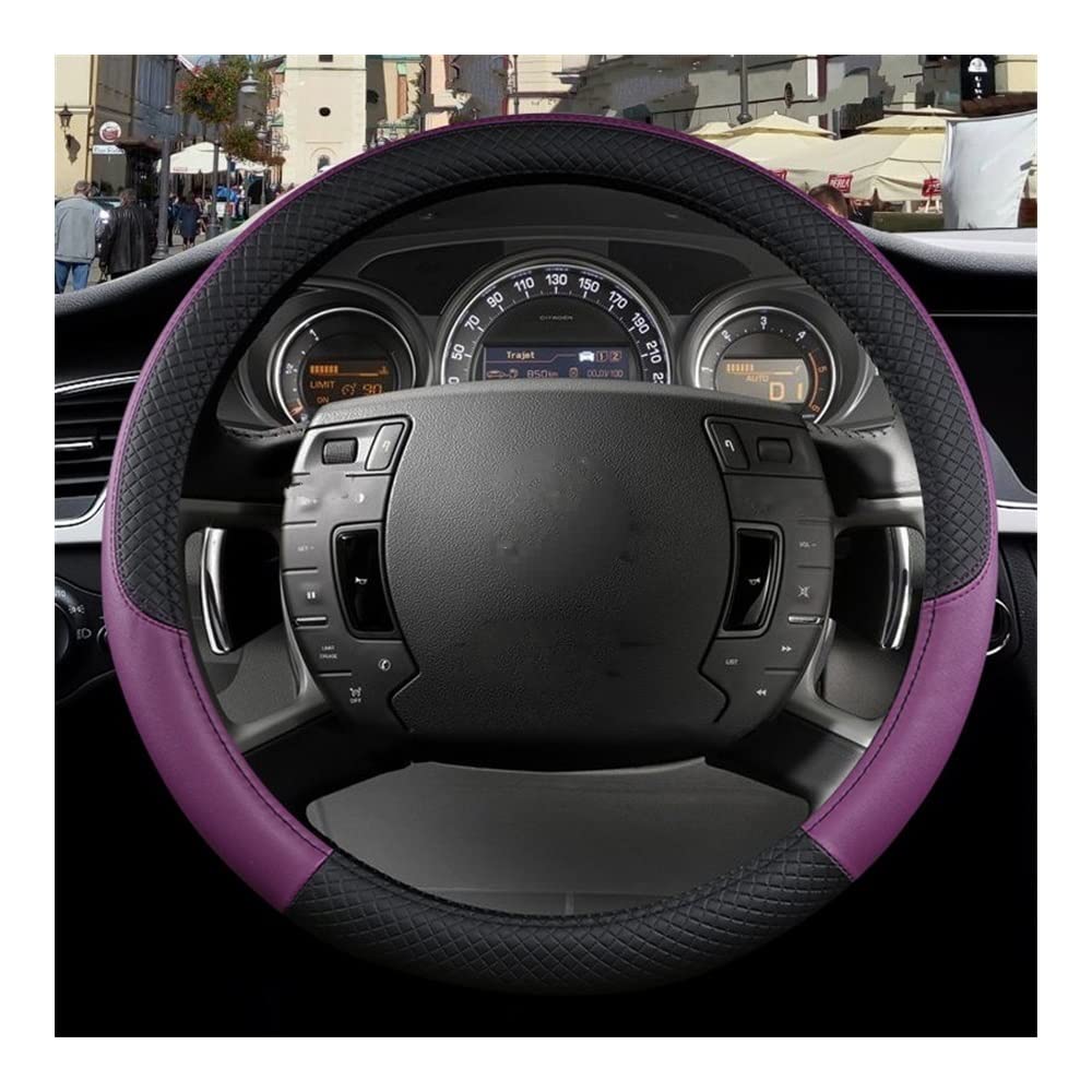 Auto-Lenkradbezüge Braune Auto-Lenkradabdeckung Für Aircross Für Cactus Für Citroen C4 Für Picasso C4 PU-Leder Rutschfestes Autozubehör Für Grand Für Picasso(Purple O) von XKCMGSI