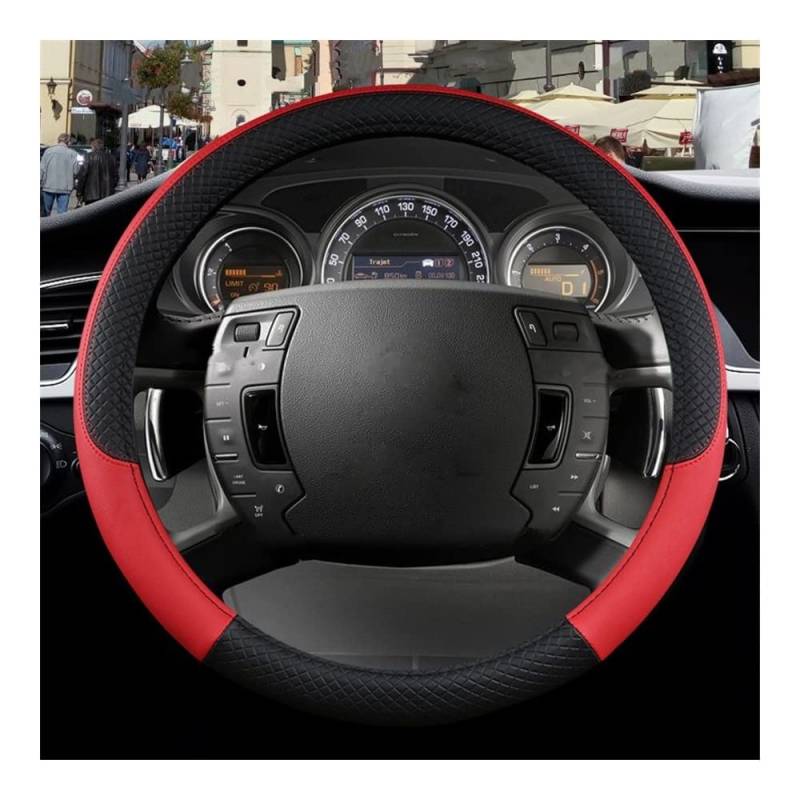 Auto-Lenkradbezüge Braune Auto-Lenkradabdeckung Für Aircross Für Cactus Für Citroen C4 Für Picasso C4 PU-Leder Rutschfestes Autozubehör Für Grand Für Picasso(Red O) von XKCMGSI