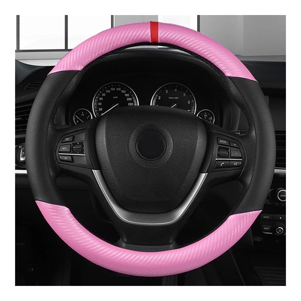 Auto-Lenkradbezüge Carbon Faser Auto Lenkrad Abdeckung Futter Silikon Griff Abdeckung Gummi Auto Zubehör Für Lenkrad(Pink) von XKCMGSI