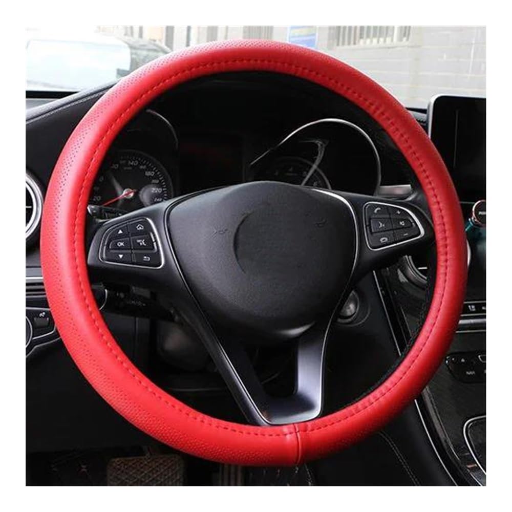 Auto-Lenkradbezüge Echtes Leder Auto Lenkradbezug Wellenlinien Design Universal Silica Gel Liner Lenkradgeflecht(Rood) von XKCMGSI