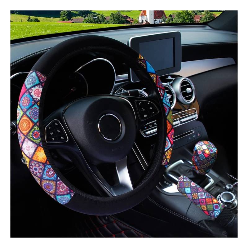 Auto-Lenkradbezüge Ethnic Style Print Anti-Rutsch Auto Styling Auto Lenkrad Abdeckung Auto Interieur Zubehör 38cm Elastische Auto Lenkrad Abdeckung(1 UK) von XKCMGSI