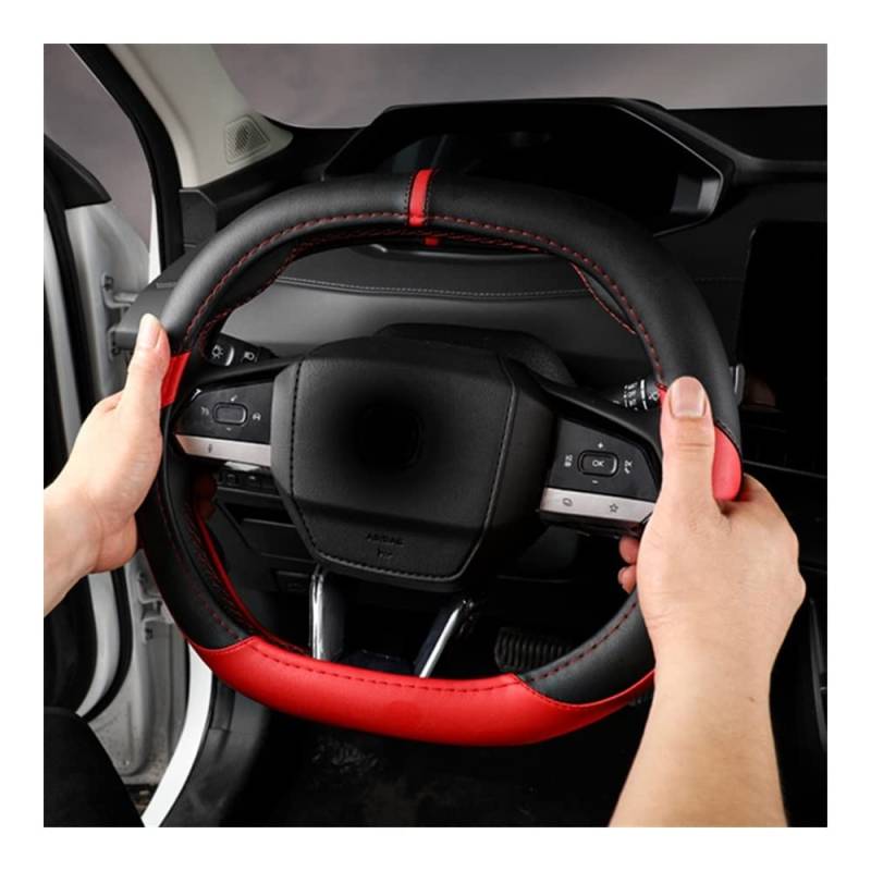 Auto-Lenkradbezüge Für Changan Für CS55 Für Plus 2022 Lenkradabdeckung Schwarz Rot Patchwork Design Autoteile 1pc(Rood) von XKCMGSI