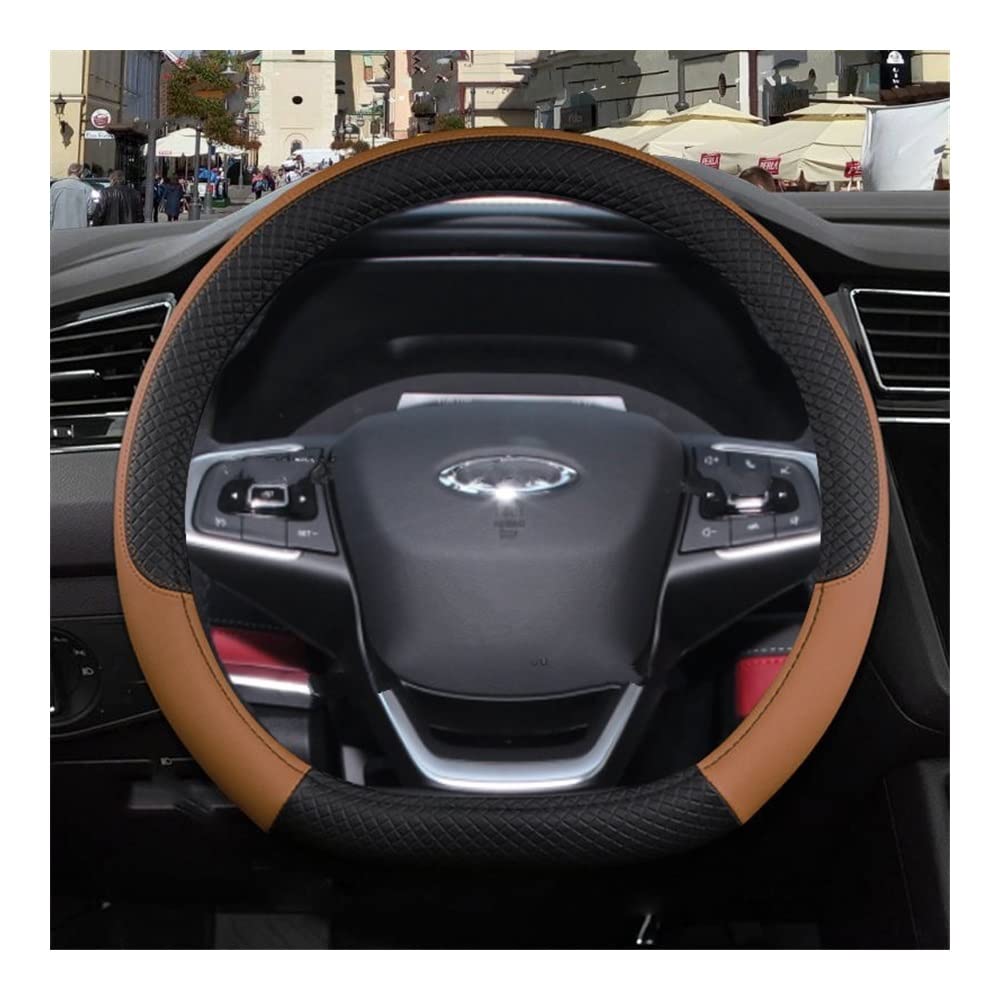 Auto-Lenkradbezüge Für Chery Für Tiggo 7 Pro Auto Lenkradbezug PU Leder Für Tiggo 7 Plus Für T15 Für DR F35, D Form rutschfest Autozubehör(Brown) von XKCMGSI