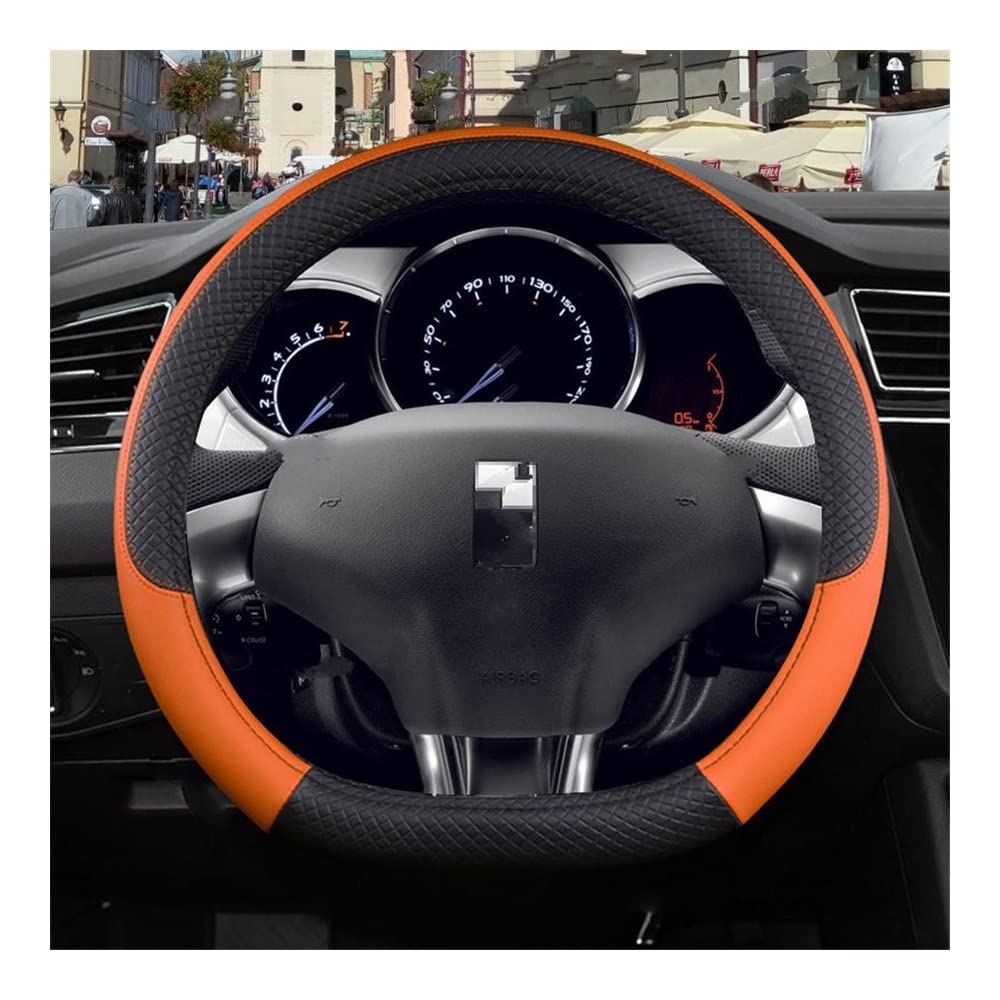 Auto-Lenkradbezüge Für Racing PU Leder Anti-Rutsch D Form Autozubehör für Citroen DS3 DS 3 für Cabrio Auto Lenkradabdeckung(D Shape Orange) von XKCMGSI