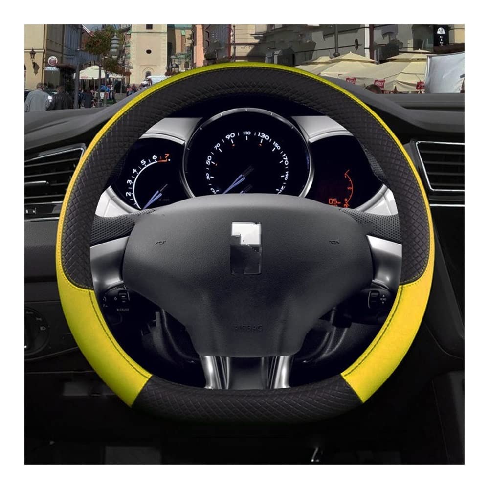 Auto-Lenkradbezüge Für Racing PU Leder Anti-Rutsch D Form Autozubehör für Citroen DS3 DS 3 für Cabrio Auto Lenkradabdeckung(D Shape Yellow) von XKCMGSI