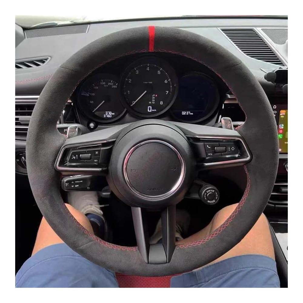 Auto-Lenkradbezüge Für Taycan Für Boxste Für Panamera Für Cayenne 718 911 9YA 971 Auto Lenkrad Abdeckung Auto Zubehör(Black Thread) von XKCMGSI