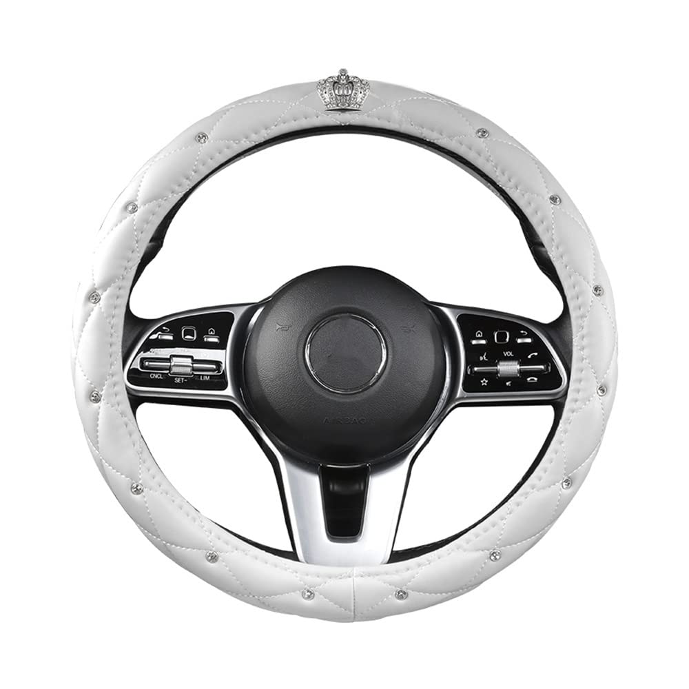 Auto-Lenkradbezüge Leder Auto Lenkrad Krone Design Auto Lenkradbezug Universal Anti-Rutsch Schutzhülle Multi(Blanc) von XKCMGSI