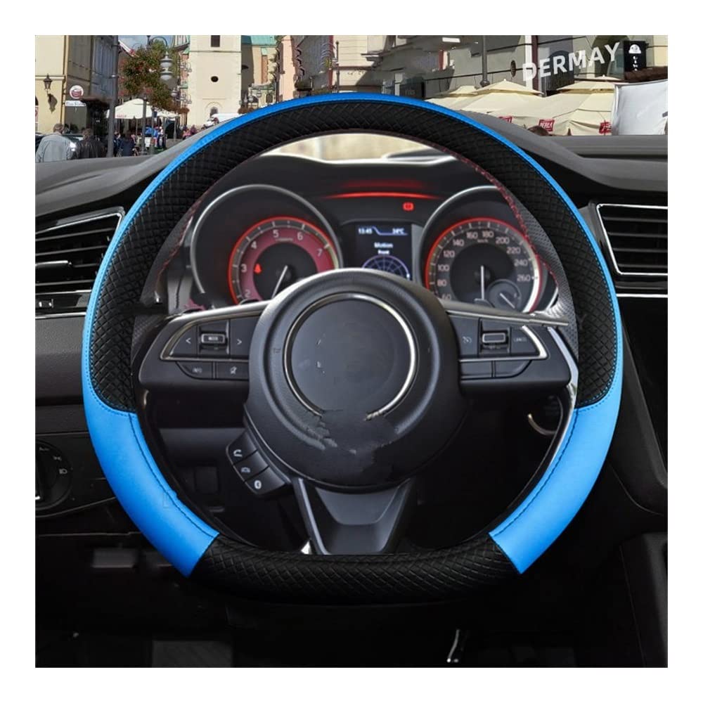 Auto-Lenkradbezüge O/D Form Auto-Lenkradabdeckung PU-Leder Für Suzuki Autozubehör Rutschfestes Sport Geprägtes Design Ø38cm(D Blue) von XKCMGSI