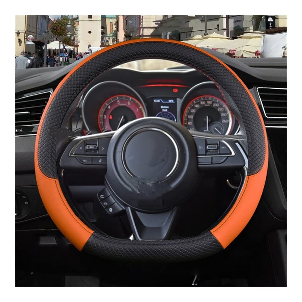 Auto-Lenkradbezüge O/D Form Auto-Lenkradabdeckung PU-Leder Für Suzuki Autozubehör Rutschfestes Sport Geprägtes Design Ø38cm(D Orange) von XKCMGSI