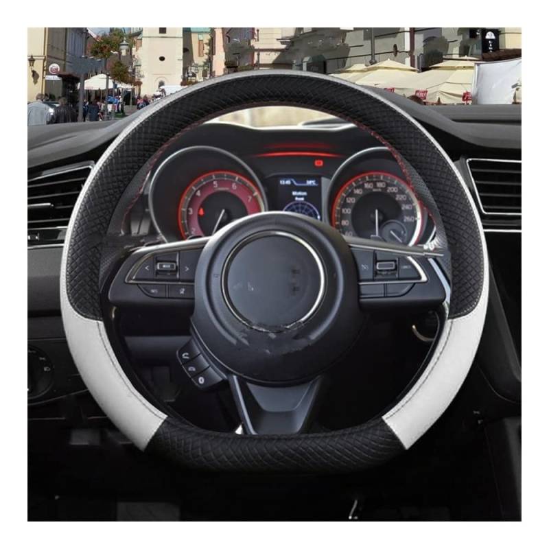 Auto-Lenkradbezüge O/D Form Auto-Lenkradabdeckung PU-Leder Für Suzuki Autozubehör Rutschfestes Sport Geprägtes Design Ø38cm(D White) von XKCMGSI