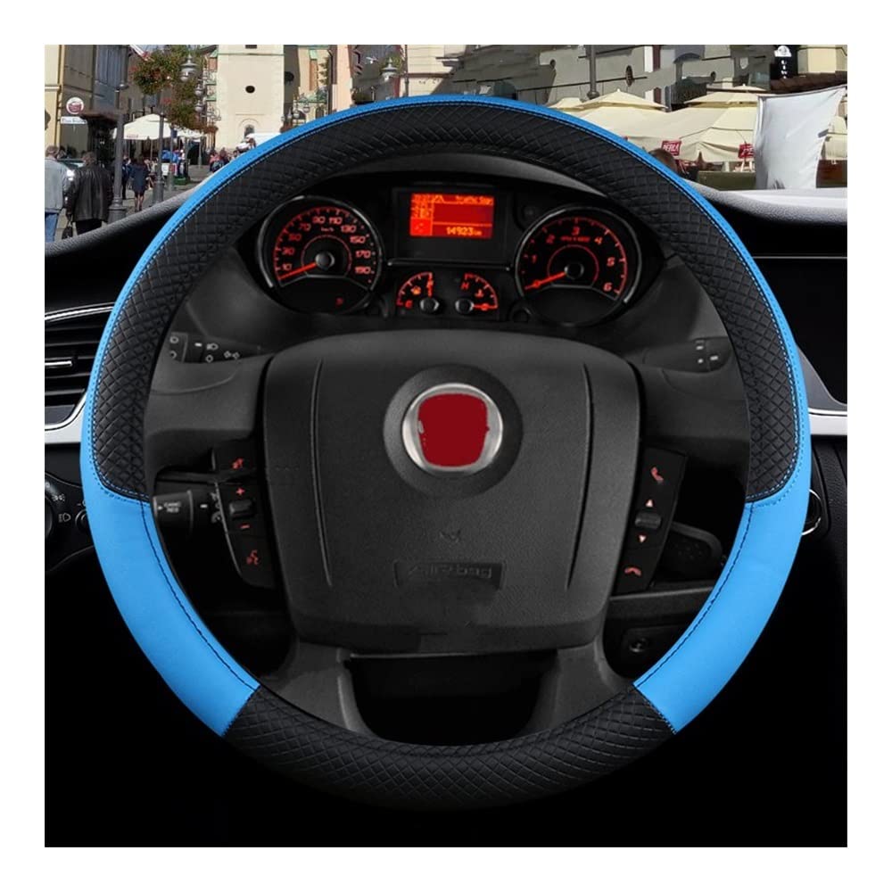 Auto-Lenkradbezüge PU Leder Auto Lenkrad Abdeckung für FIAT Für Ducato Autozubehör(Blue) von XKCMGSI