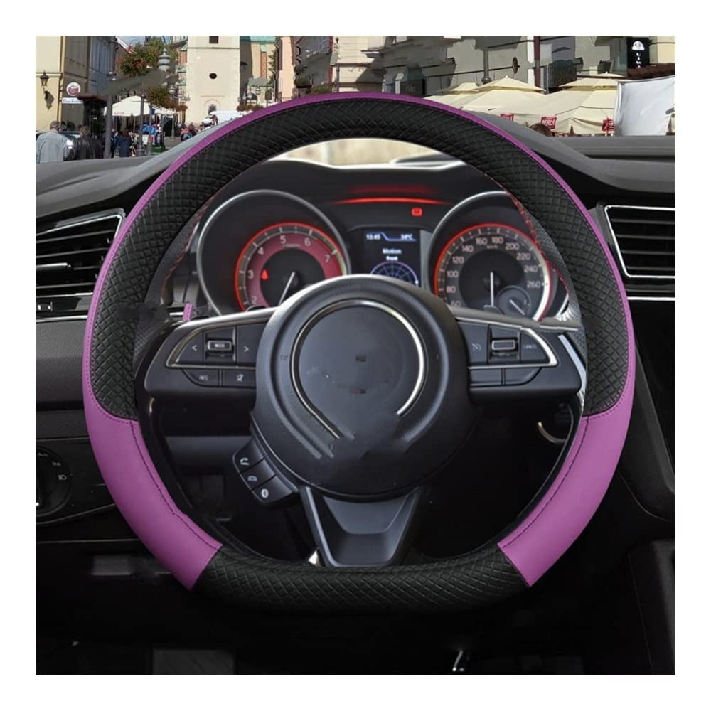 Auto-Lenkradbezüge PU Leder O/D Form Auto Lenkrad Abdeckung Für Suzuki Autozubehör rutschfest Sport Geprägtes Design Ø38cm(D Purple) von XKCMGSI