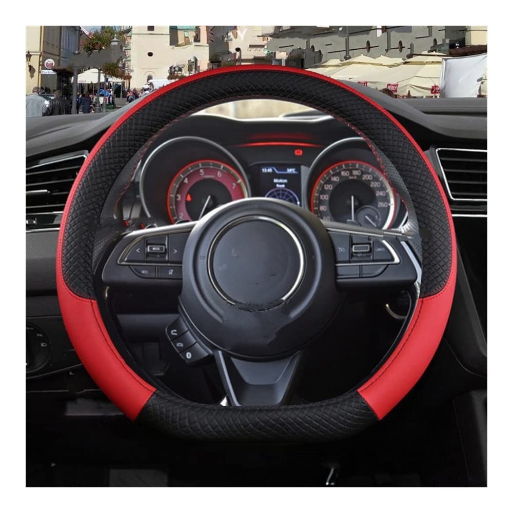 Auto-Lenkradbezüge PU Leder O/D Form Auto Lenkrad Abdeckung Für Suzuki Autozubehör rutschfest Sport Geprägtes Design Ø38cm(D Red) von XKCMGSI