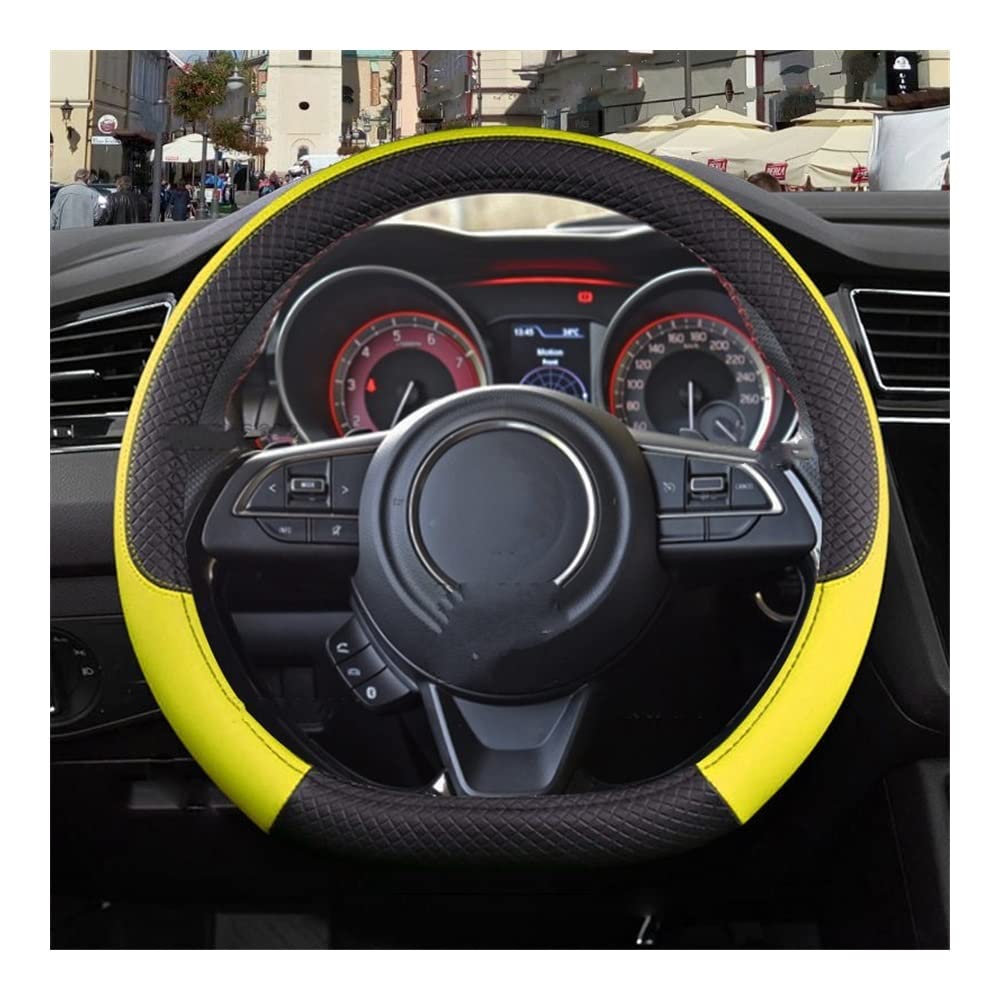 Auto-Lenkradbezüge PU Leder O/D Form Auto Lenkrad Abdeckung Für Suzuki Autozubehör rutschfest Sport Geprägtes Design Ø38cm(D Yellow) von XKCMGSI