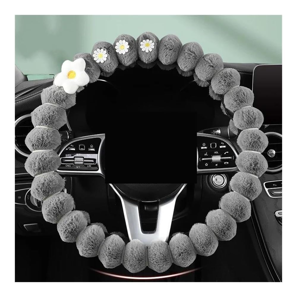 Auto-Lenkradbezüge Plüsch Auto Lenkrad Abdeckung Little Daisy Winter Warme Weiche Nicht-rutsch Bequem Auto Zubehör Für Golf 7(Gray O) von XKCMGSI