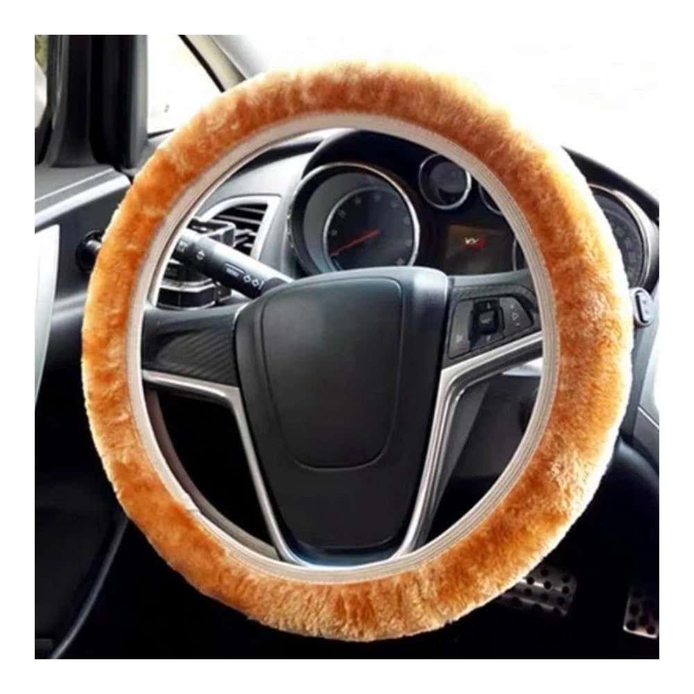 Auto-Lenkradbezüge Plüsch Auto Lenkrad Abdeckung Universal Warme Faux Pelz Lenkrad Schutz Abdeckung Für Frau Mann Auto Zubehör(Beige) von XKCMGSI