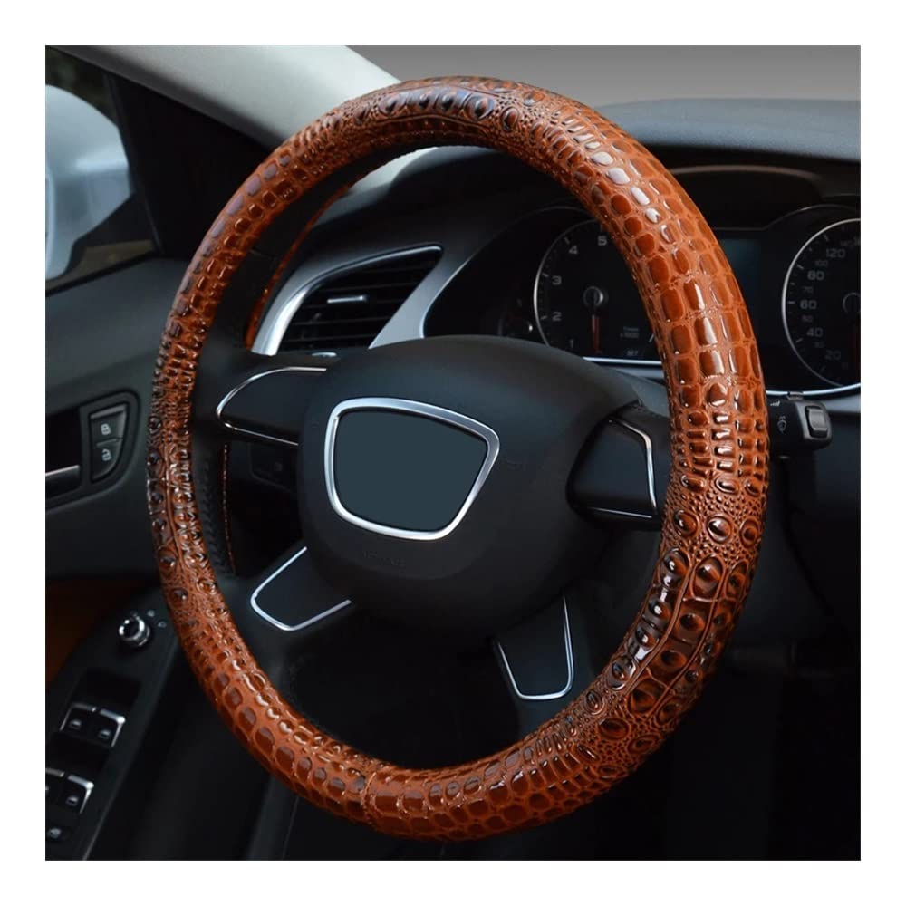 Auto-Lenkradbezüge Sport Griff Fall Auto Lenkradbezug Leder für Herren Autoinnenausstattung Four Seasons Universal(A-Brown) von XKCMGSI