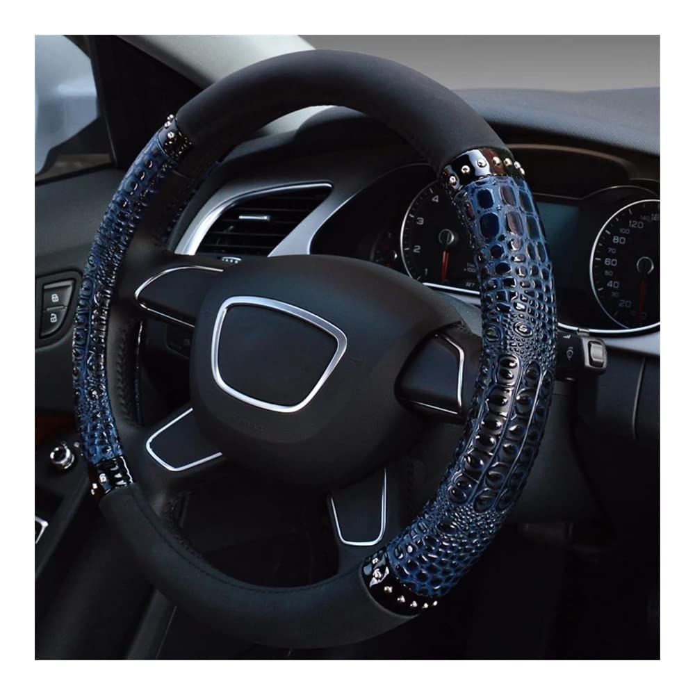 Auto-Lenkradbezüge Sport Griff Fall Auto Lenkradbezug Leder für Herren Autoinnenausstattung Four Seasons Universal(B-Black Blue) von XKCMGSI