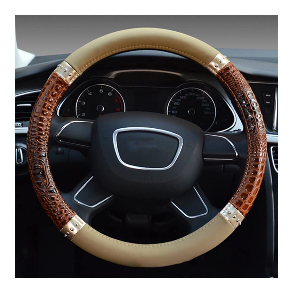 Auto-Lenkradbezüge Sport Griff Fall Auto Lenkradbezug Leder für Herren Autoinnenausstattung Four Seasons Universal(B-beige Brown) von XKCMGSI